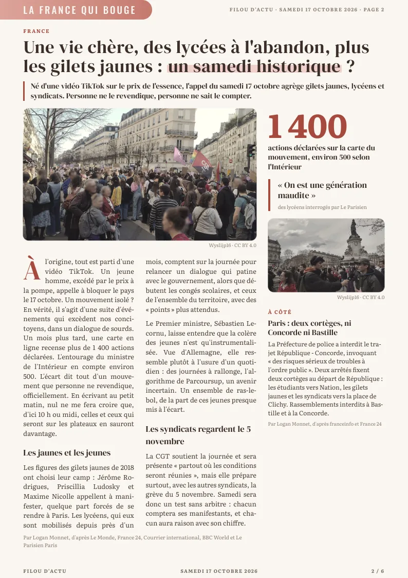 La page 2 du 17 octobre, La France qui bouge