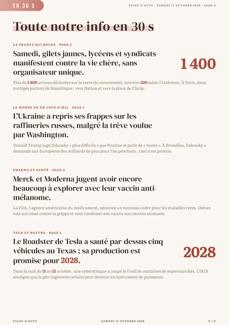 La page Toute notre info en 30 s
